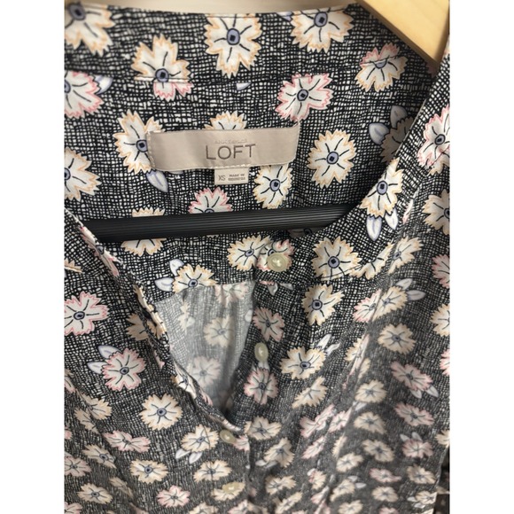 LOFT Women's Black Floral Sketch Pullover Long Sleeve Blouse Size XS - Picture 3 of 7